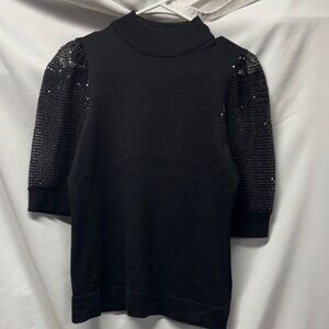 Carmen Black Top with Sequin Sleeves